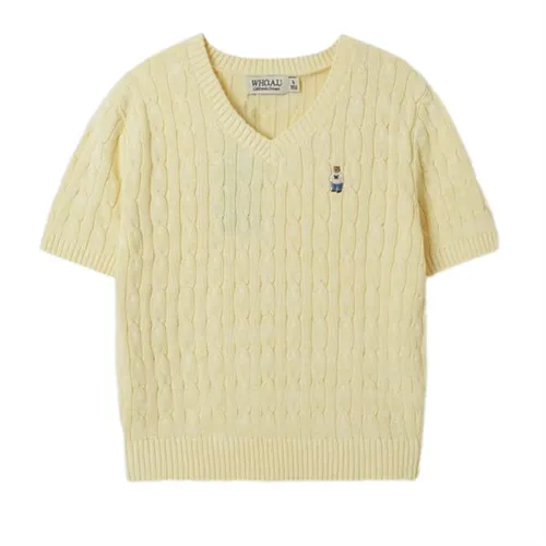 Áo Len Cộc Tay Nữ WHOAU Steve V-neck Short Sleeve Sweater_WHKAF2402F Màu Vàng Size S