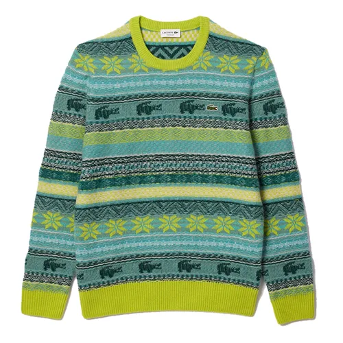 Áo Len Nam Lacoste Fair Isle Alpaca And Wool Blend Sweater AH5663-PAI Màu Xanh Họa Tiết
