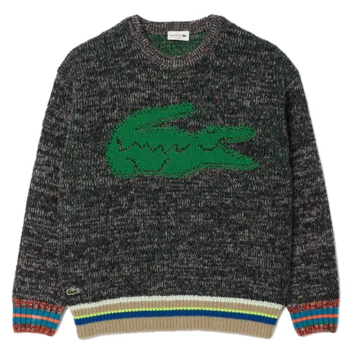 Áo Len Unisex Lacoste Loose Fit Stranded Wool Sweater AH1780-2CQ Regular Màu Đen Xám Size 2