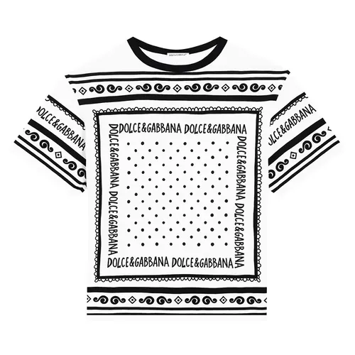 Áo Phông Dolce & Gabbana D&G With Contrasting Bandana Print In White - L4JTHV II7FZ HA9QB Màu Đen Trắng Size 12Y