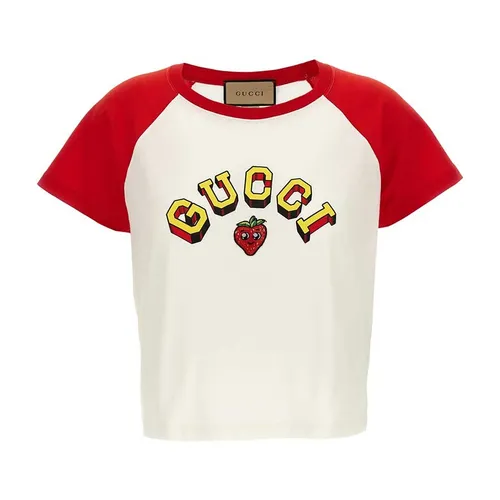 Áo Phông Nữ Gucci Knitted Short Sleeve T-Shirt 768183XJGDI9282 Màu Trắng - Đỏ Size M