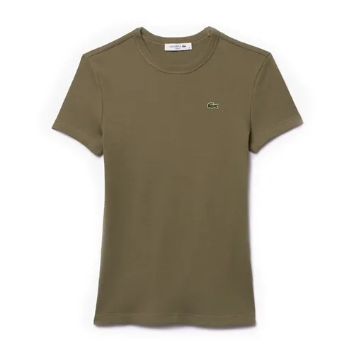 Áo Phông Nữ Lacoste Slim Fit Ribbed Cotton T-shirt TF5538 54N BMY Màu Xanh Kaki Size 38