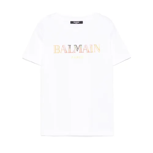Áo Phông Trẻ Em Balmain T-Shirt Balmain With Embroidered Logo In White BW8Q41 Z0082 100MC Màu Trắng Size 14Y