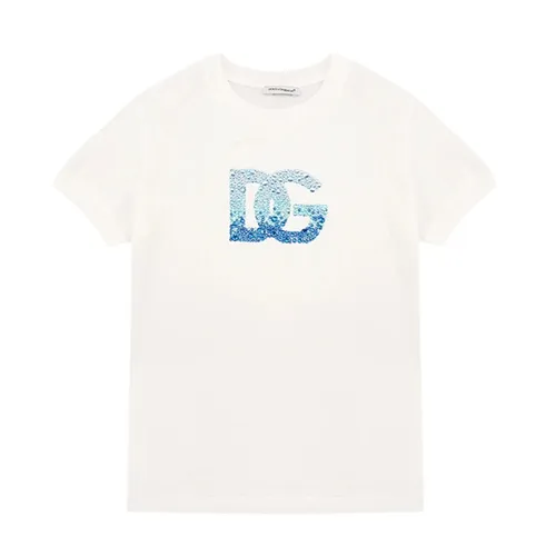 Áo Phông Trẻ Em Dolce & Gabbana D&G Jersey With DG Logo T-Shirt L5JTPD G7O0X S9000 Màu Trắng Size 14y