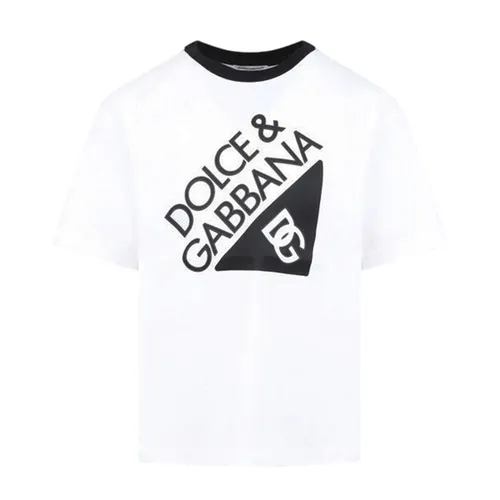 Áo Phông Trẻ Em Dolce & Gabbana D&G Logo Print Crewneck L4JTHV G7O6J W0800 T-Shirt Màu Trắng Size 14y