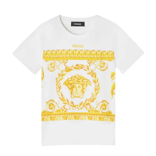Áo Phông Trẻ Em Versace Kids Barroco With Print Logo T-Shirt 1018342 1A13183 2W110 Màu Trắng Size 14Y