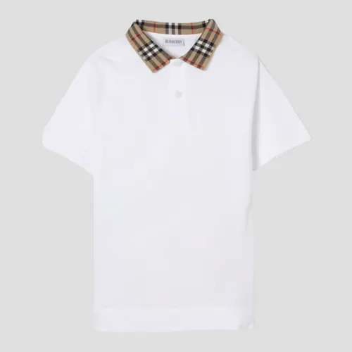 Áo Polo Burberry Kids Checked Collar Neck In White 8105571 Màu Trắng Size 14Y