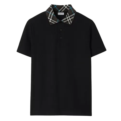 Áo Polo Nam Burberry Cotton With Plaid Collar 8103865 Black Màu Đen Size XS