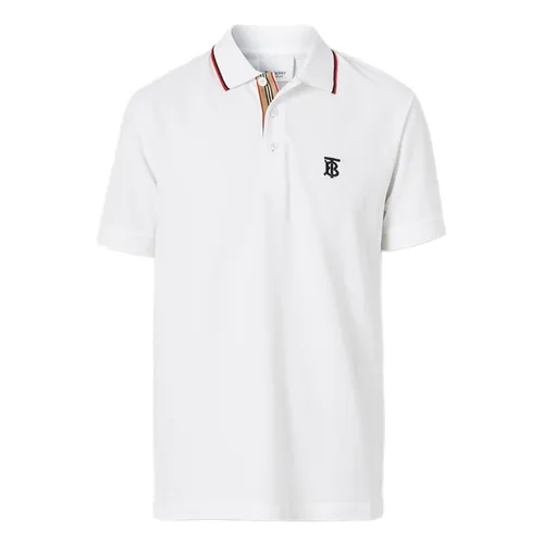 Áo Polo Nam Burberry Icon Stripe Placket Cotton Piqué Polo Shirt Màu Trắng Size XS