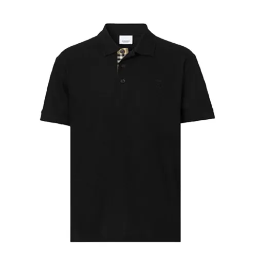 Áo Polo Nam Burberry Regular Monogram Cotton Piqué Shirt In Black 80552281 Màu Đen Size XS