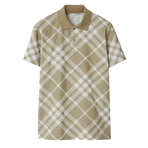 Áo Polo Nam Burberry Stretch Blend With Checked Pattern In Green 8089110 Màu Xanh Olive Size S