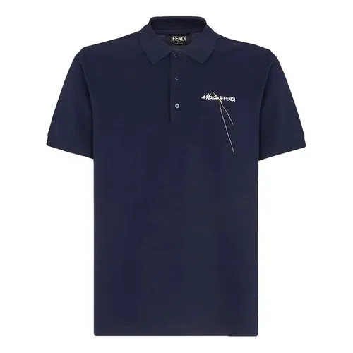 Áo Polo Nam Fendi Piquè Polo Shirt Màu Xanh Navy Size XS
