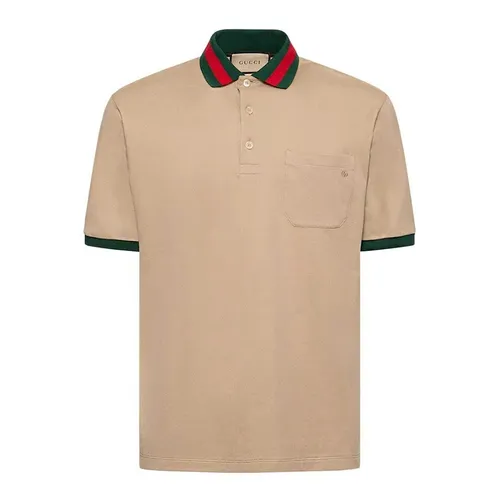 Áo Polo Nam Gucci Cotton Piquet Polo With Web Collar 701735 XJELJ 2219 Màu Be Đậm Size S