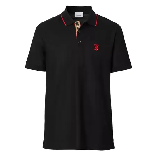 Áo Polo Nam Burberry Icon Stripe Placket Cotton Piqué Polo Shirt Màu Đen Size XS