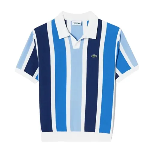Áo Polo Nam Lacoste Men's Striped Short Sleeve AH700E 166 Màu Xanh Blue Phối Trắng Size 5