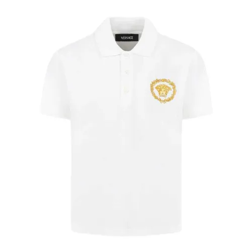 Áo Polo Trẻ Em Versace Embellished With Iconic Medusa In White 1018280 1A13017 2W110 Màu Trắng Size 14