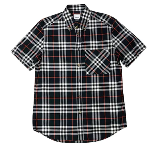 Áo Sơ Mi Cộc Tay Nam Burberry 8073410 Soft Fawn IP Check Màu Đen Kẻ Size XS