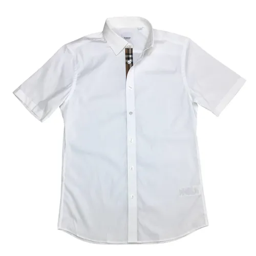 Áo Sơ Mi Cộc Tay Nam Burberry White Check Short Sleeved Shirt Màu Trắng Size XS