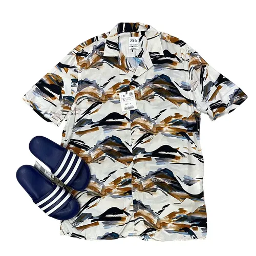 Áo Sơ Mi Cộc Tay Nam Zara Short Sleeved Vintage Shirt Phối Màu Size S