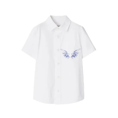 Áo Sơ Mi Cộc Tay Trẻ Em Burberry EKD Stretch Cotton Shirt in White - 8100041Màu Trắng Size 14Y