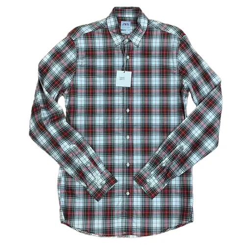 Áo Sơ Mi Dài Tay Nam Zara Long Sleeve Plaid Shirt Màu Đỏ/Trắng Size S