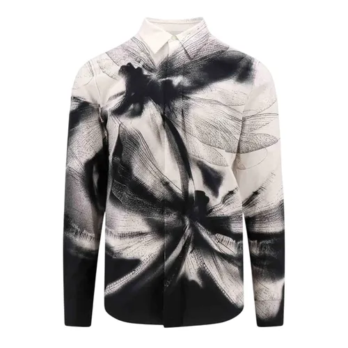 Áo Sơ Mi Nam Alexander McQueen Dragonfly Shadow Printed Cotton Shirt 778040 QOAAB 1090 Màu Đen Trắng Size 15