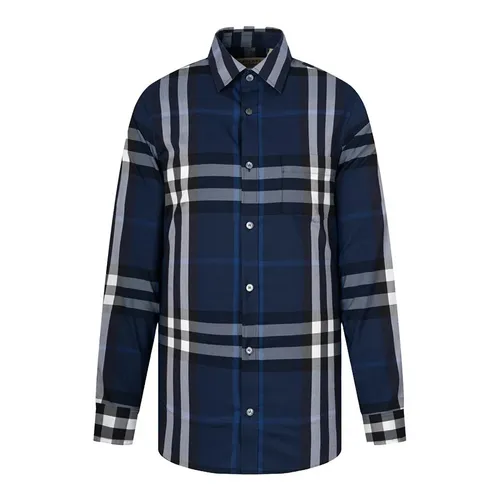 Áo Sơ Mi Nam Burberry Stretch Cotton Poplin Shirt Màu Xanh Navy Size S