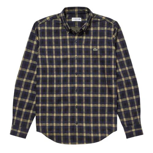 Áo Sơ Mi Nam Lacoste Men's Jacquard Plaid Shirt CH8406 166 Màu Xanh Navy Phối Vàng Size 38