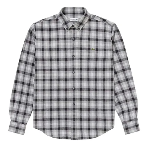 Áo Sơ Mi Nam Lacoste Men's Jacquard Plaid Shirt CH8406 Màu Xám Trắng Size 38