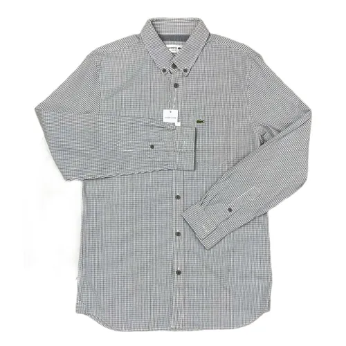 Áo Sơ Mi Nam Lacoste Men's Regular Fit Cotton Flannel Shirt Màu Đen Trắng Size 39