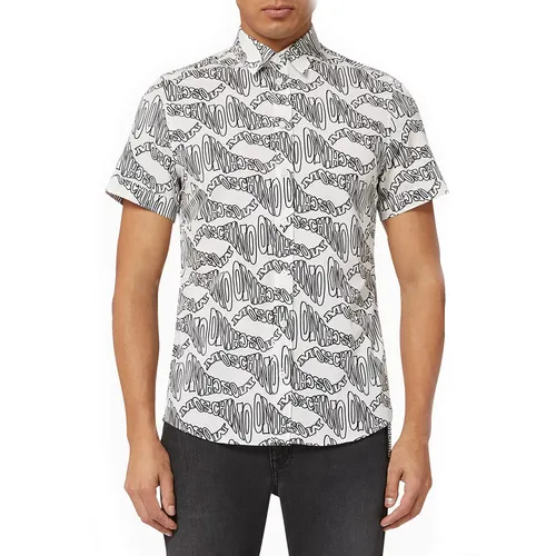 Áo Sơ Mi Nam Moschino Warped Logo Poplin Shirt Màu Đen Xám Size 40