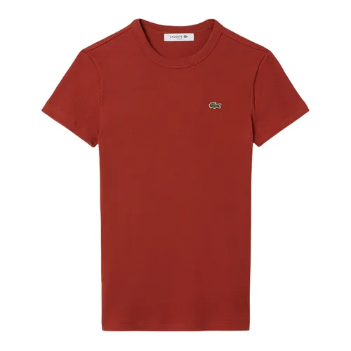 Áo Thun Nữ Lacoste Women's Slim Fit Ribbed Cotton Tshirt TF5538 51 AFS Màu Nâu Size 36