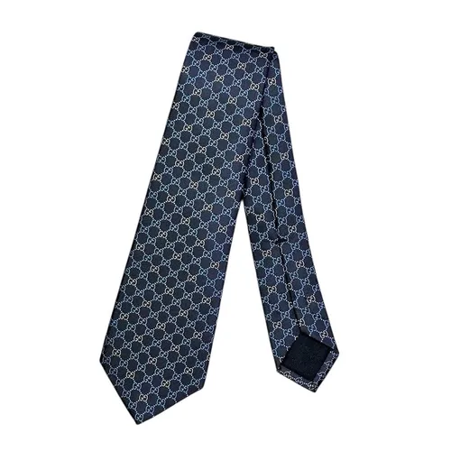 Cà Vạt Gucci Cravate Navy Mono GG Blue/ Beige Màu Xanh Navy