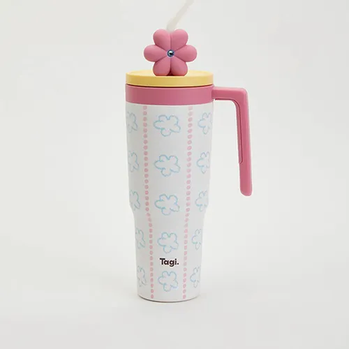 Cốc Giữ Nhiệt Tagi Put-Put Flower Field Vacuum Bottle- Crayon Flower, Durability And Hygiene Màu Hồng