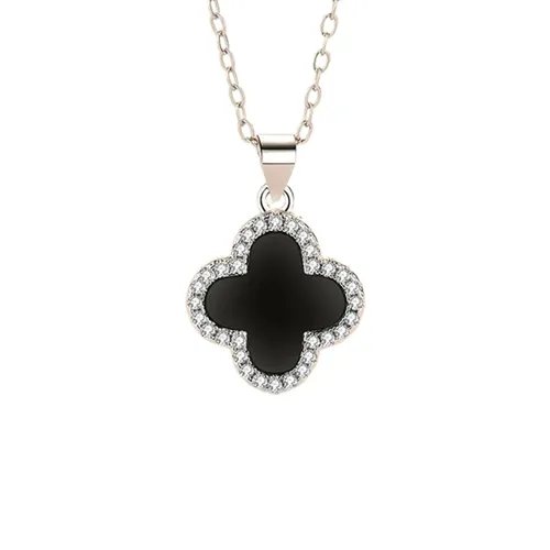 Dây Chuyền Lili Jewelry Bạc Nữ Đẹp Đính Đá CZ, Mã Não Cỏ 4 Lá LILI_137537 Màu Bạc