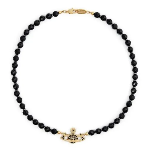 Dây Chuyền Nữ Vivienne Westwood Crystal Messaline Choker Necklace Màu Đen - Vàng