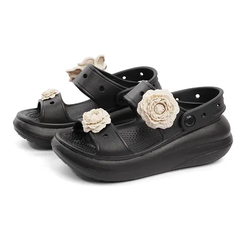 Dép Nữ Crocs Classic Crush Woman Sandal 207670-6WV Black Màu Đen Size 36