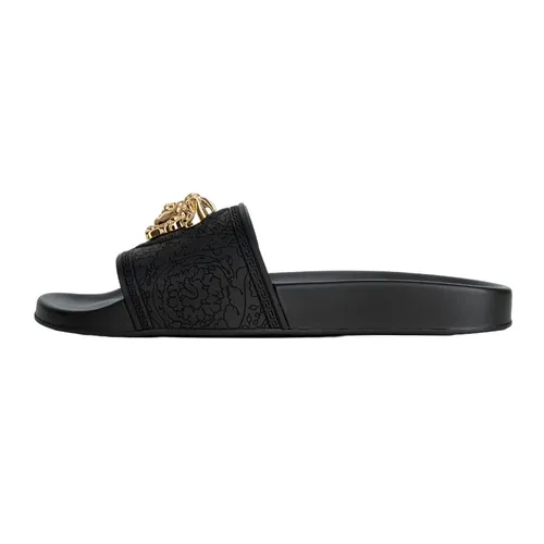 Dép Nam Versace Black With Medusa Gold Logo DSR262CN Màu Đen Size 39