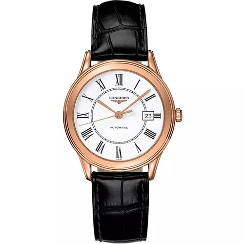Đồng Hồ Nam Longines Flagship L4.774.8.21.2 Watch 35.6mm Màu Đen - Vàng Hồng