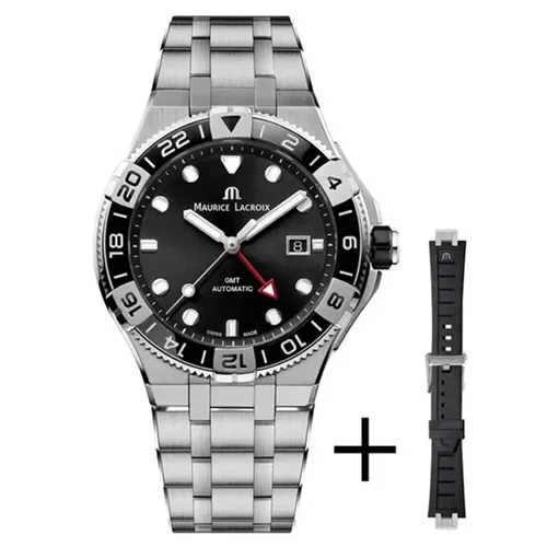 Đồng Hồ Nam Maurice Lacroix Aikon Venturer GMT AI6158-SS00F-330-A Màu Bạc Đen (Tặng Kèm Dây Da)