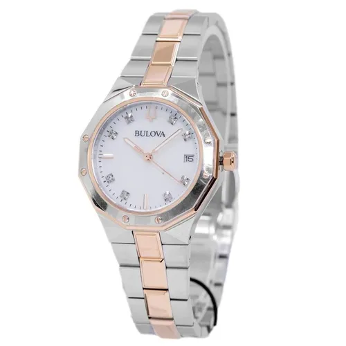 Đồng Hồ Nữ Bulova Women's Diamond Octagon Lady Diamonds 32mm Quartz 98P235 Màu Bạc
