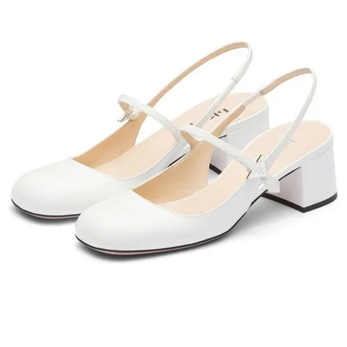 Giày Cao Gót Nữ Prada Triangle Logo Leather Slingback Pumps Màu Trắng Size 36