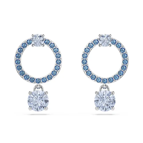 Khuyên Tai Nữ Swarovski Attract Drop Earrings Round Cut Blue Rhodium Plated 5723563 Màu Xanh Dương