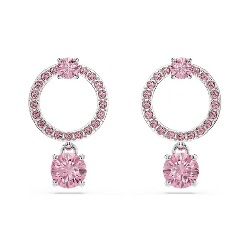 Khuyên Tai Nữ Swarovski Attract Drop Earrings Round Cut Pink Rhodium Plated 5723565 Màu Hồng
