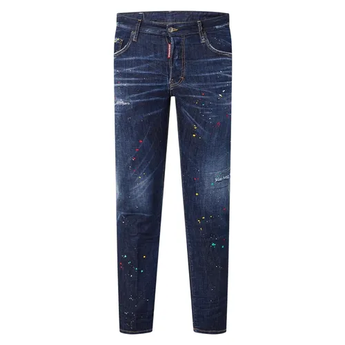 Quần Jean Nam Dsquared2 Bob Slim Fit Jeans Met Borduring En Ripped Details Màu Xanh Đậm Size 44