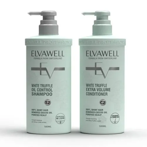 Set Dầu Gội Và Xả Hỗ Trợ Giảm Rụng Tóc Sạch Dầu Bết Elvawell White Truffle (500ml x 2)