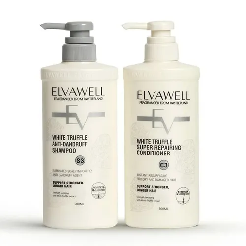Set Dầu Gội Và Xả Hỗ Trợ Giảm Gàu, Siêu Suôn Mượt Elvawell White Truffle (500ml x 2)