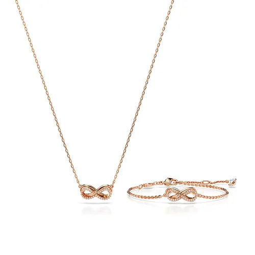 Set Dây Chuyền + Vòng Đeo Tay Swarovski Hyperbola Set, Infinity, White, Rose Gold Tone Plated Màu Vàng Hồng