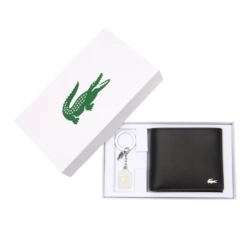 Set Ví + Móc Khóa Nam Lacoste Wallet Keychain Gift NH4480FG 000 Black Màu Đen