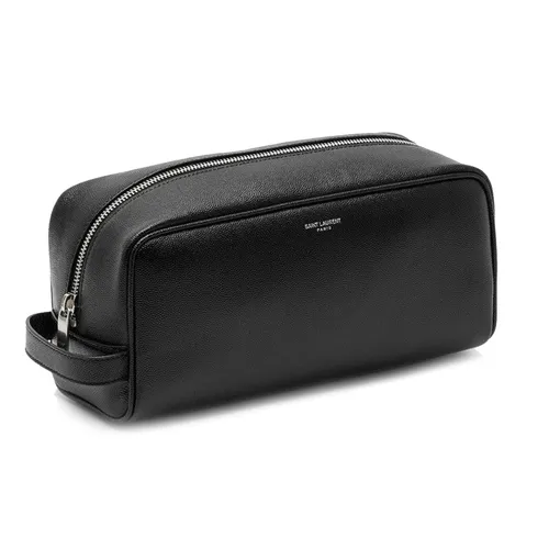 Túi Cầm Tay Nam Yves Saint Laurent YSL Black Grained Leather Beauty Case Màu Đen